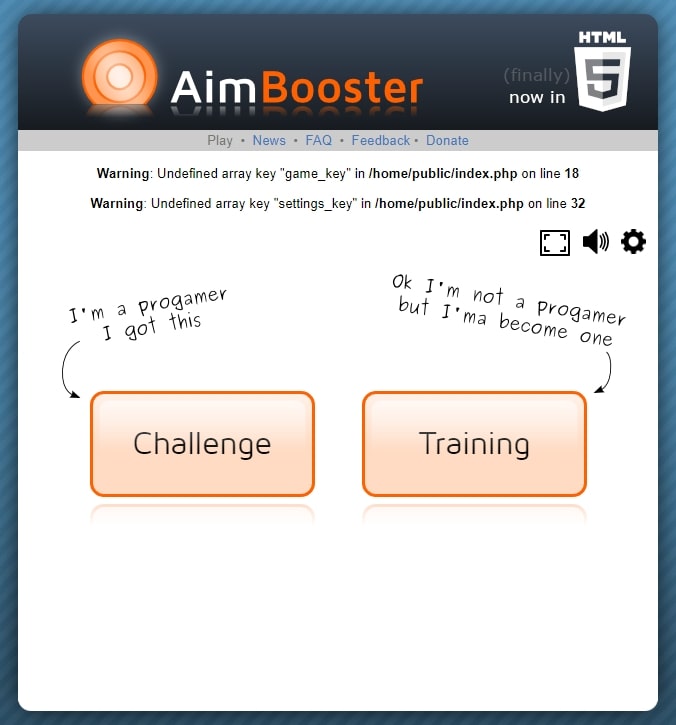 AimBooster 홈페이지 메인화면