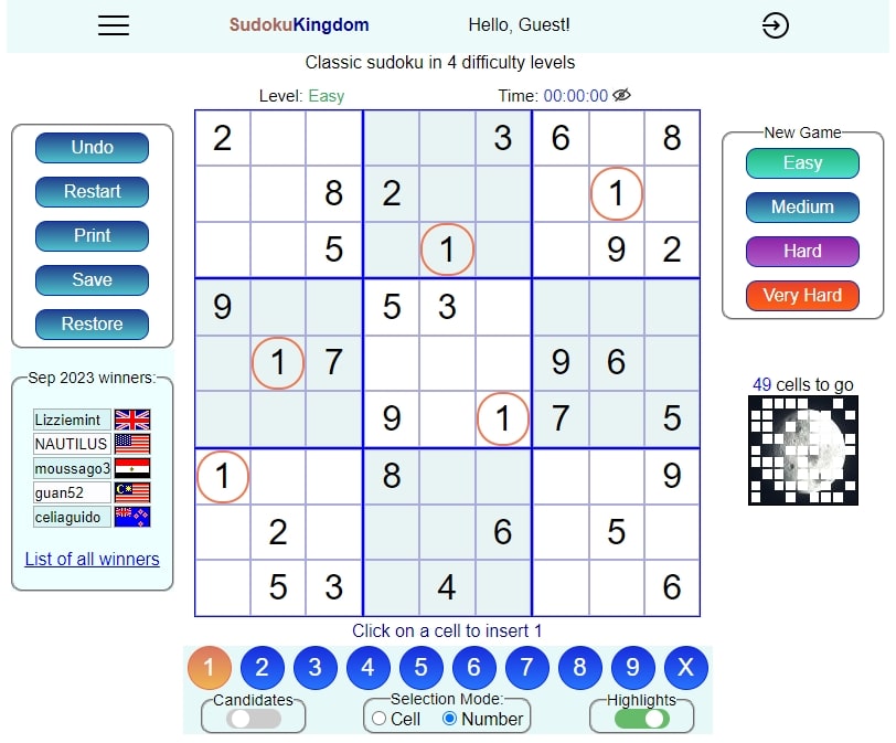 Sudoku Kingdom 홈페이지 메인화면