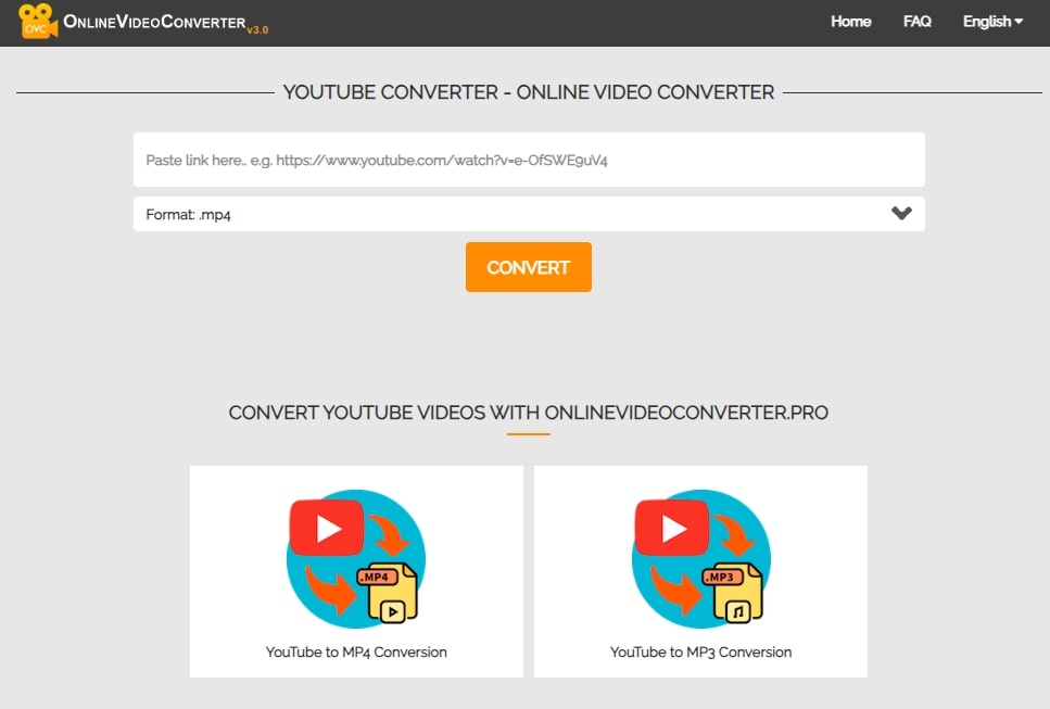 Online Video Converter 홈페이지 메인화면