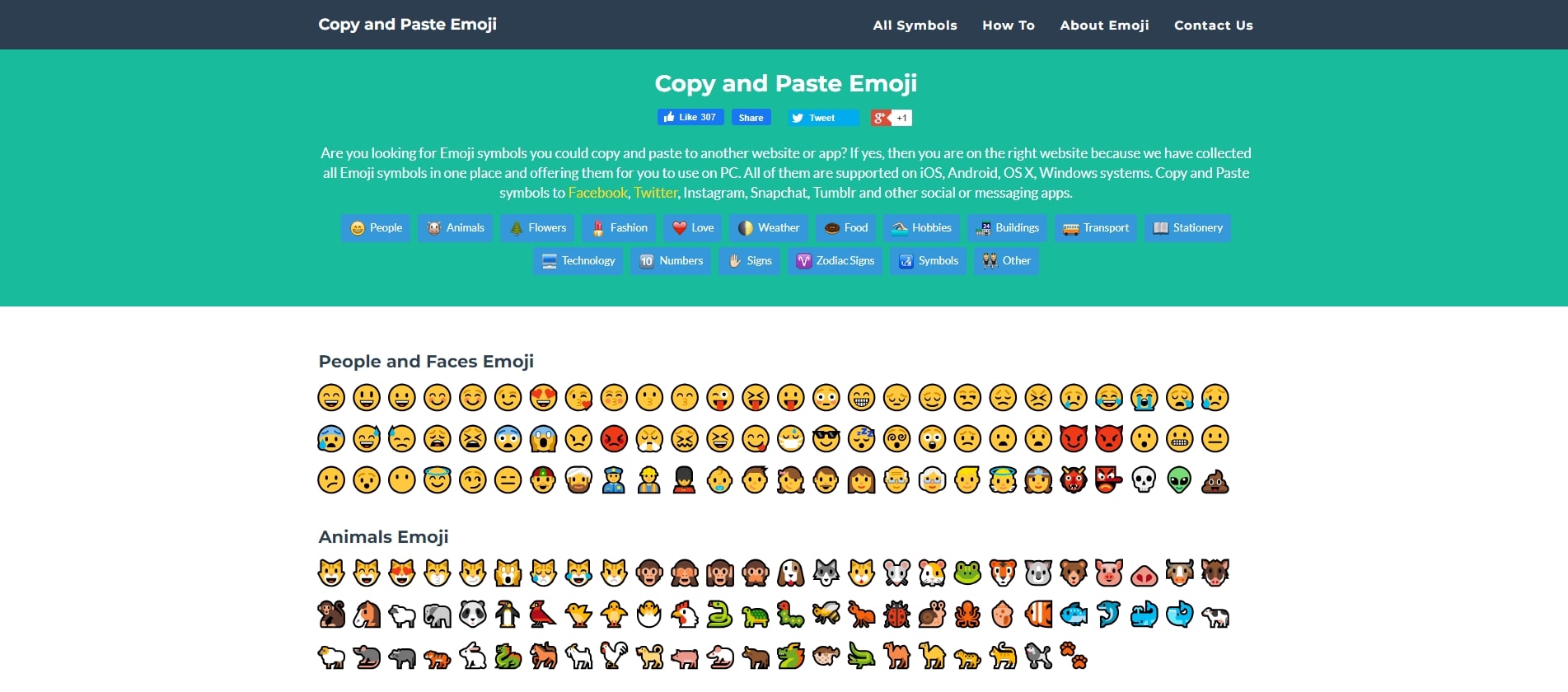 Copy and Paste Emoji 홈페이지 메인화면