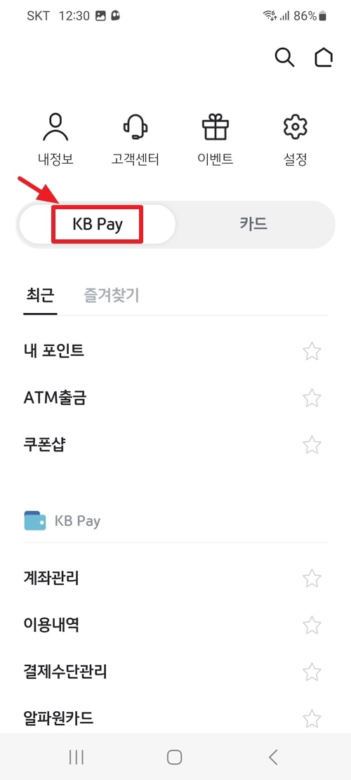 KB Pay 앱 [KB Pay] 카테고리 선택