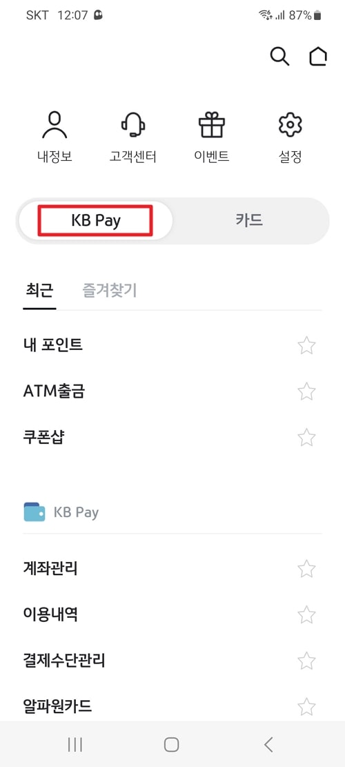 KB Pay앱 [KB Pay] 카테고리 선택